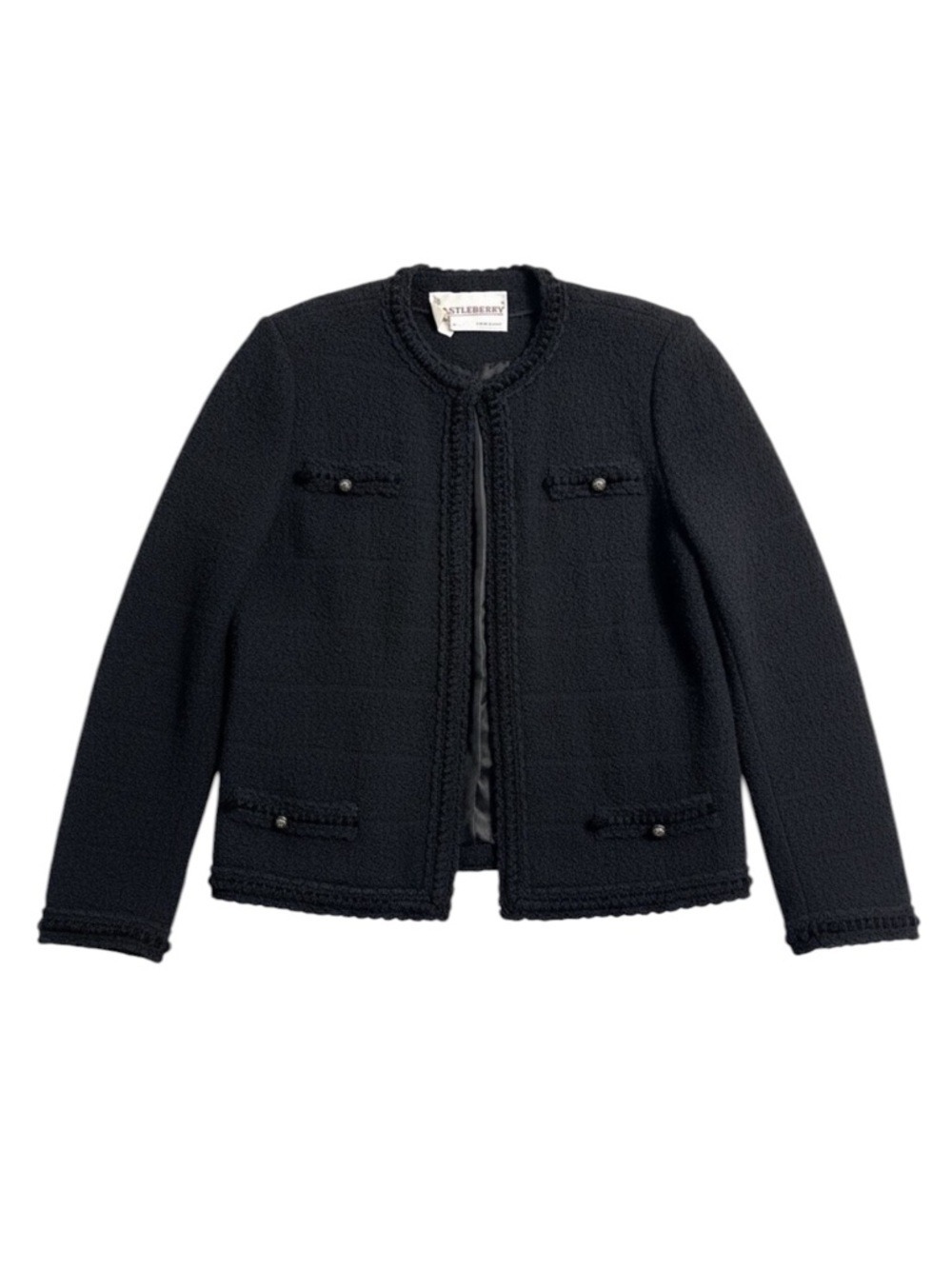 Castleberry Black Wool Knit Blazer Jacket Vintage Size 14 EUC